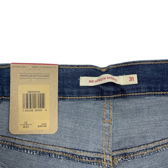 Women's Levis Mid Length Denim Blue Jean Cuffed Shorts 12 W31 - Picture 5 of 9